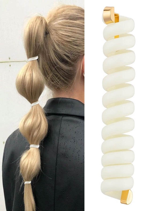 SmallCat 4PCS Spiral Hair Ties, 4 Colors Phone Cord Shape Hair Bands, Elastic Rubber Ponytail Holders for Women, No Crease Hair Accessories for Long Curly Hair - Black, Dark Brown, Light Brown, White - Image 5